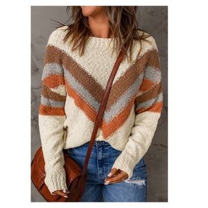 Chevron Round Neck Dropped Shoulder Sweater